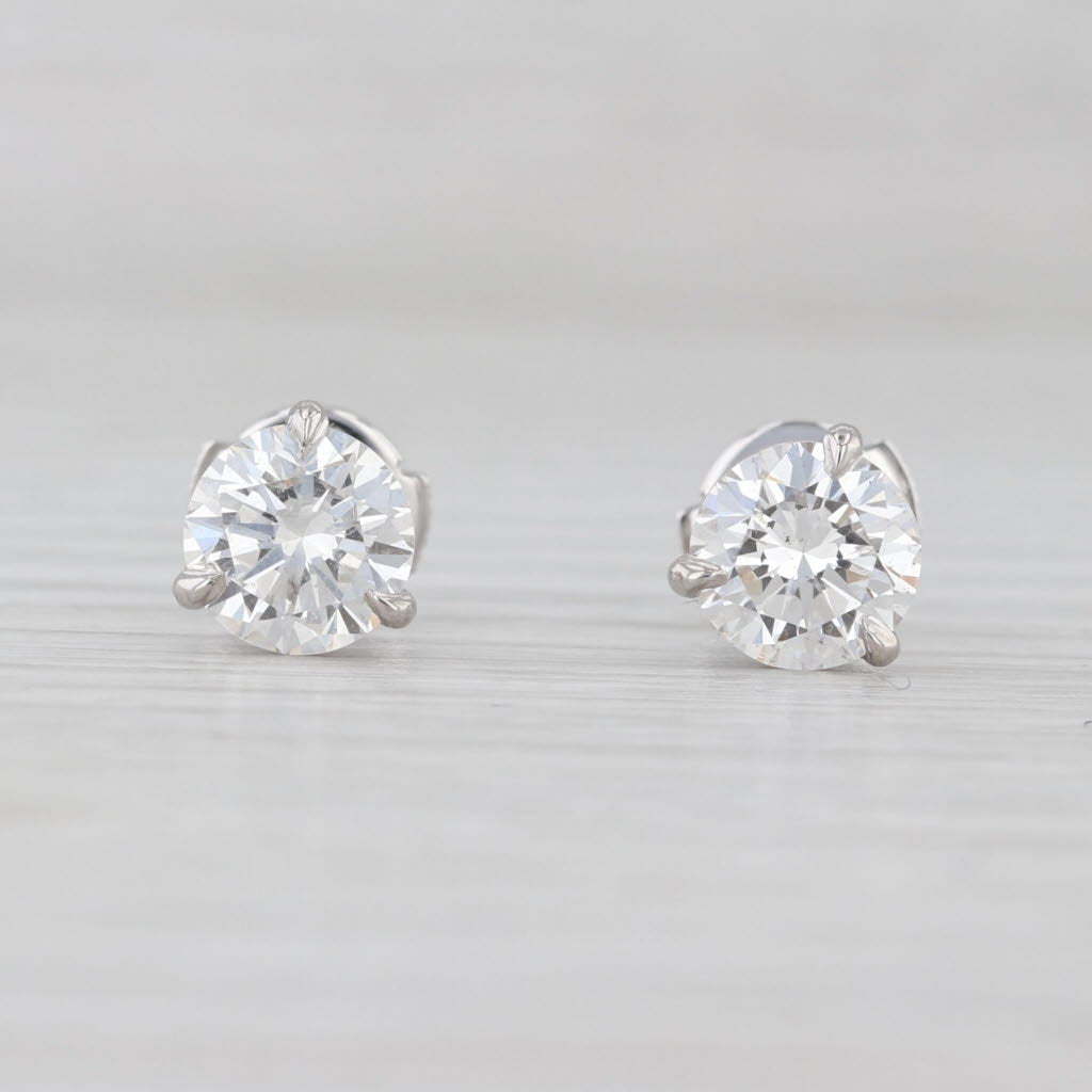 New 2ctw Round Lab Grown Diamond Stud Earrings 14k Gold IGI VVS1-VS2 D-E Studs