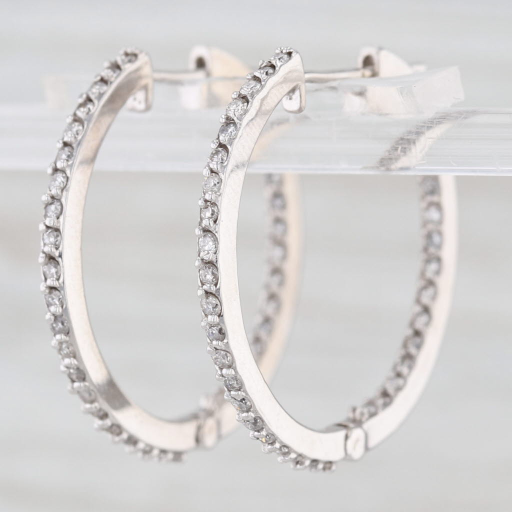 0.70ctw Diamond Inside Out Hoop Earrings 14k White Gold Hinged Round Hoops