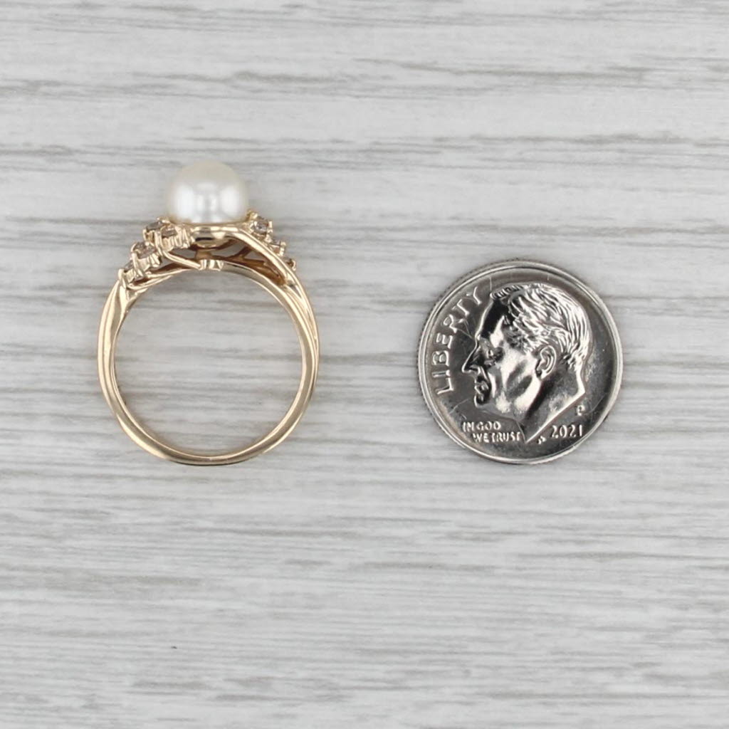 Saltwater Cultured Pearl Diamond Ring 14k Yellow Gold Size 5.5