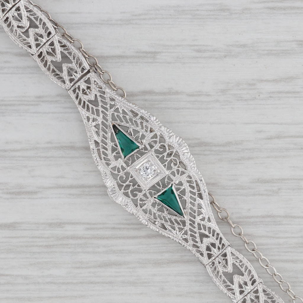 Gray Vintage Art Deco Filigree Diamond Bracelet 10k White Gold 7"
