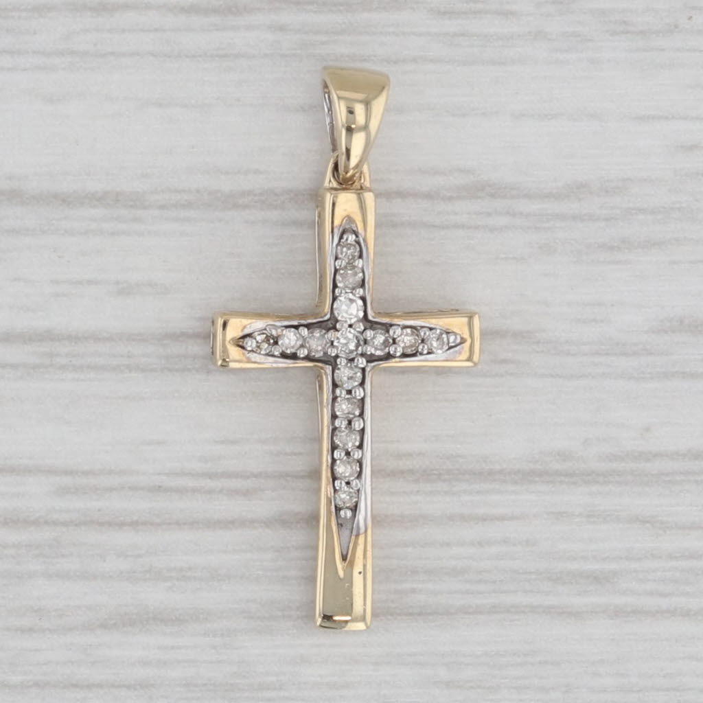 Gray Diamond Cross Pendant 10k Yellow Gold Small Drop