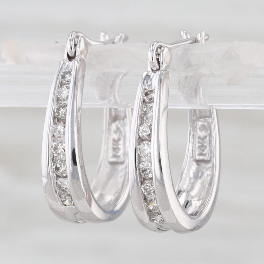 0.22ctw Diamond Hoop Earrings 14k White Gold Oval Hoops Snap Top