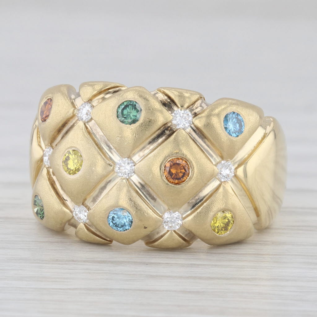 Light Gray 0.47ctw Multicolor Diamond Crosshatch Ring 18k Yellow Gold Size 7.25
