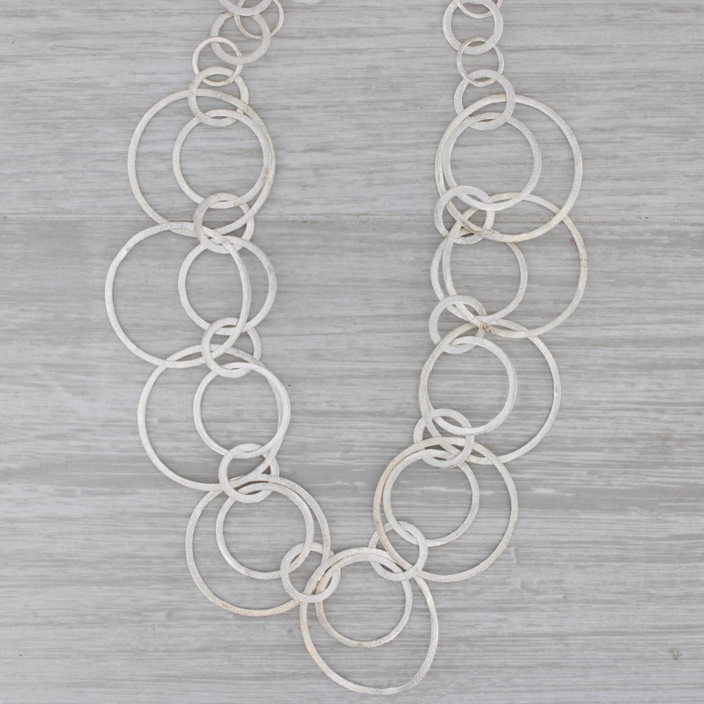 Dark Gray Interlocking Circles Statement Necklace Sterling Silver 22.5" Adjustable