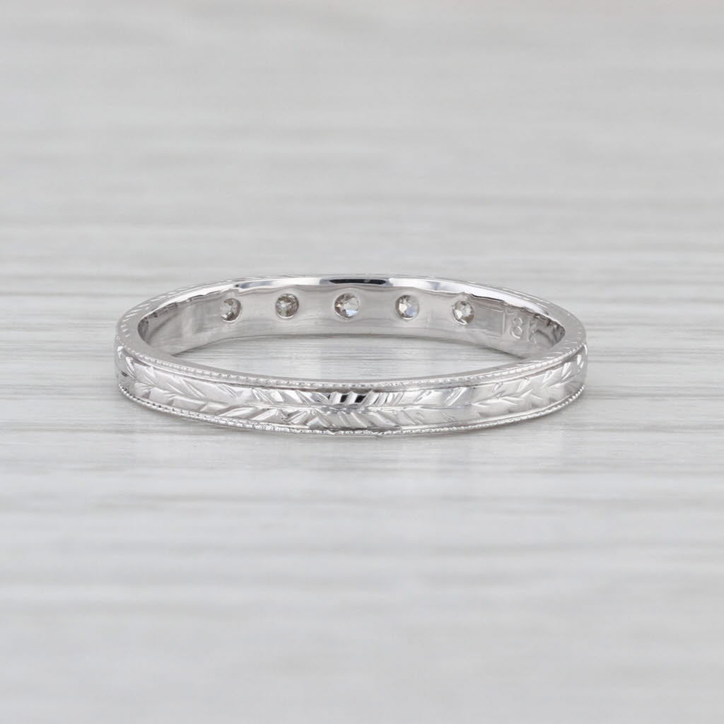Diamond Art Deco Wheat Wedding Band 18k White Gold Size 6.75 Stackable Ring