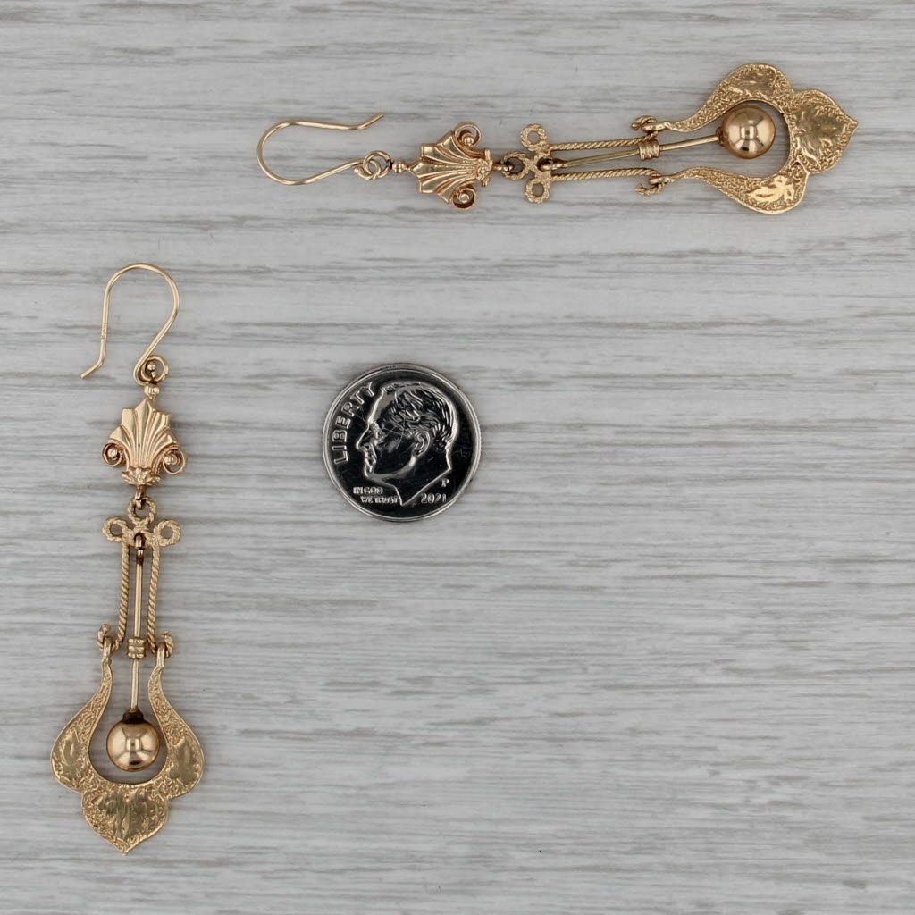 Ornate Floral Antique Dangle Earrings 14k Yellow Gold New Hook Posts