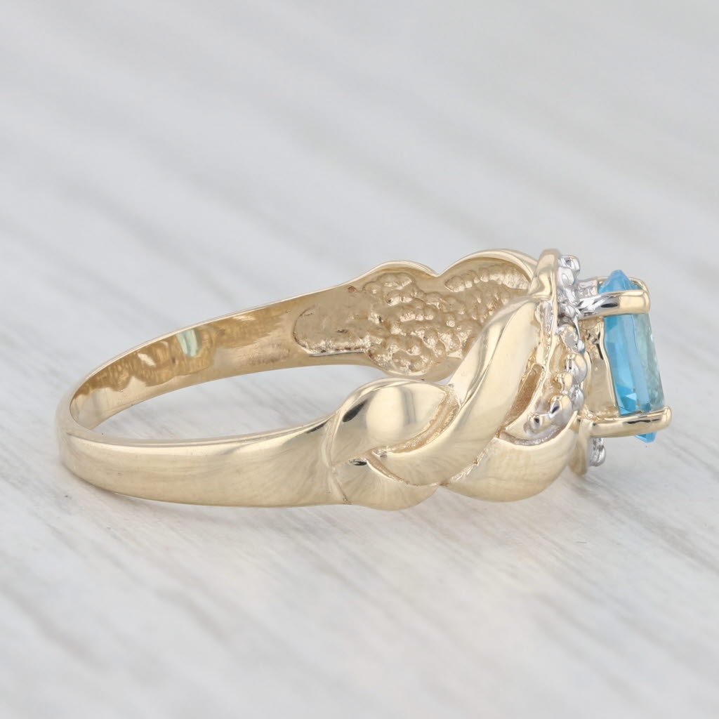 Light Gray 0.50ct Oval Blue Topaz Diamond Ring 10k Yellow Gold Size 7