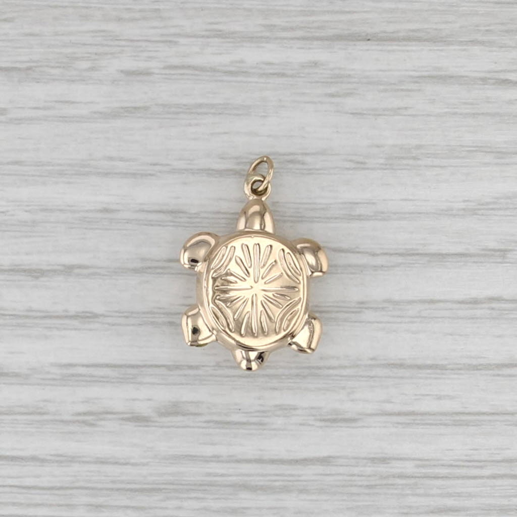 Sea Turtle Charm 14k Yellow Gold Nautical Pendant