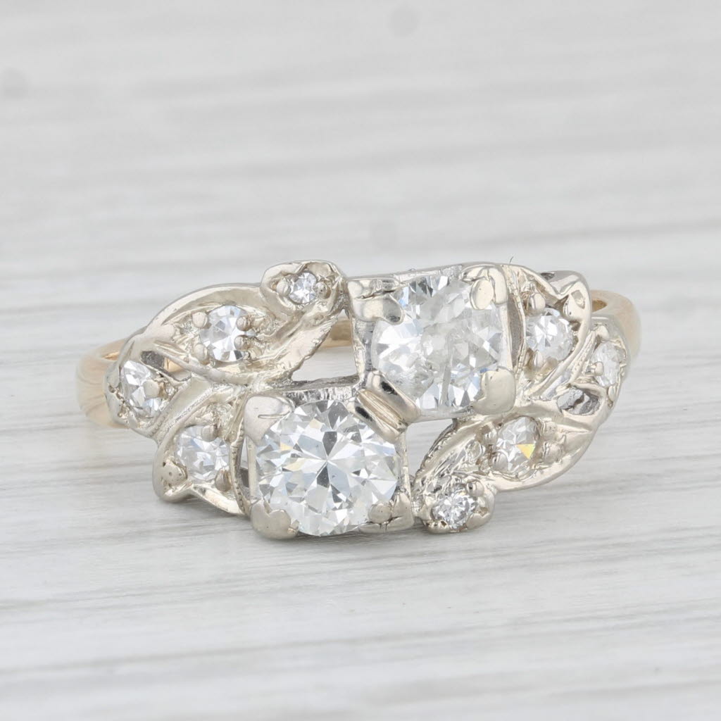 Light Gray Vintage 0.81ctw Diamond Ring 14k White Yellow Gold Size 6.5