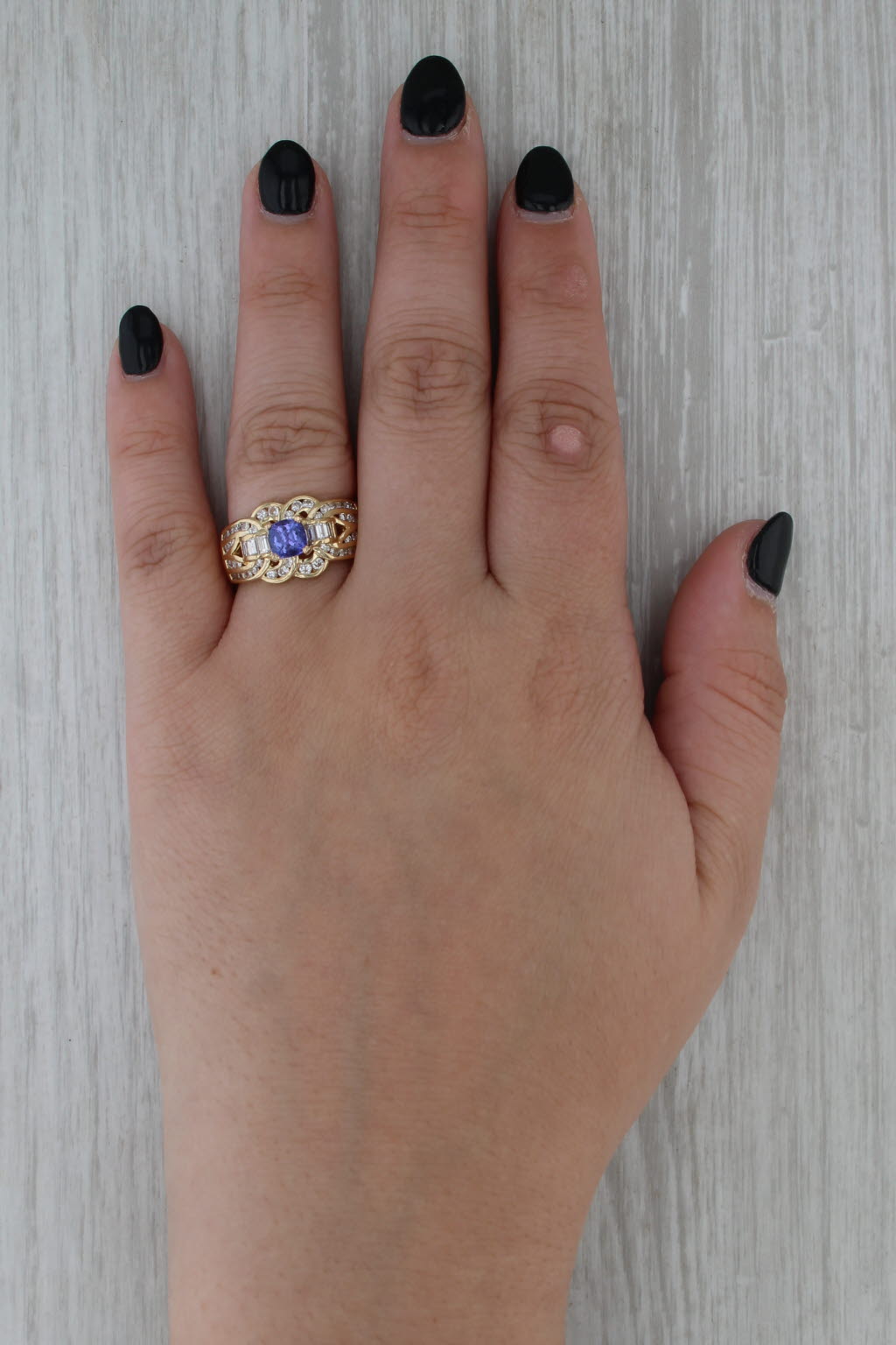 1.80ctw Tanzanite Diamond Knot Ring 18k Yellow Gold Size 8