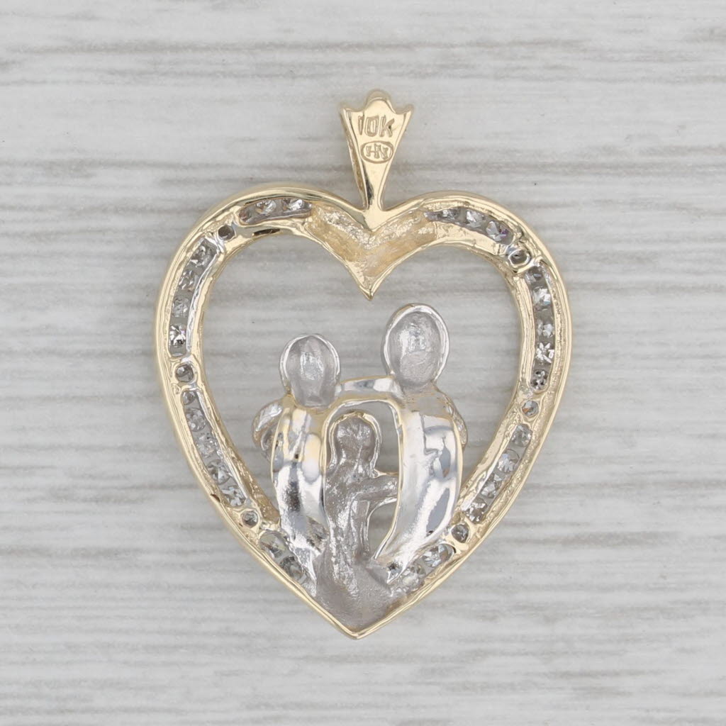 Gray 0.15ctw Diamond Family Heart Pendant 10k Yellow White Gold Parents & Child