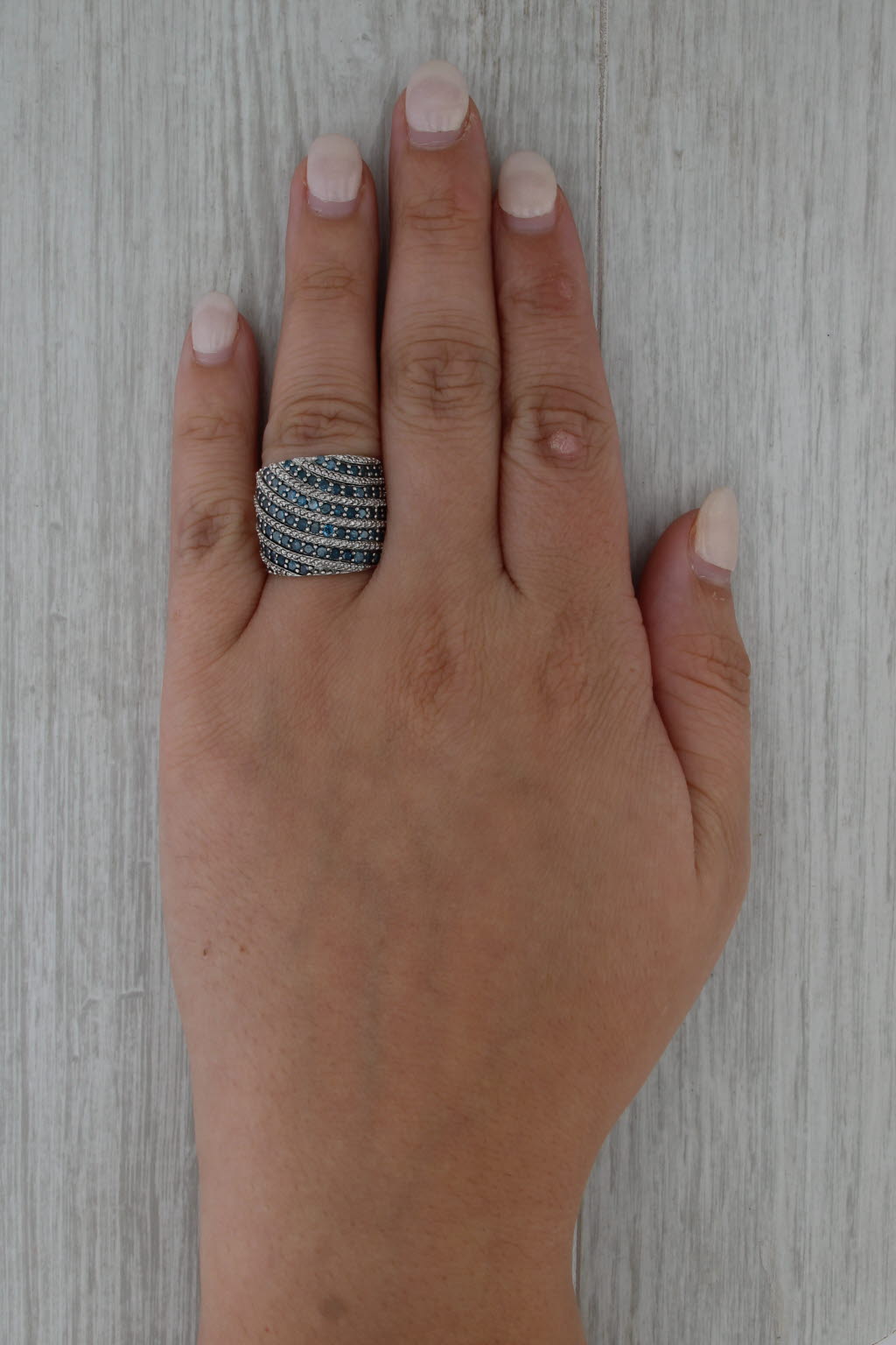 0.90ctw Blue Diamond Striped Ring Sterling Silver Size 6-6.25 Cocktail