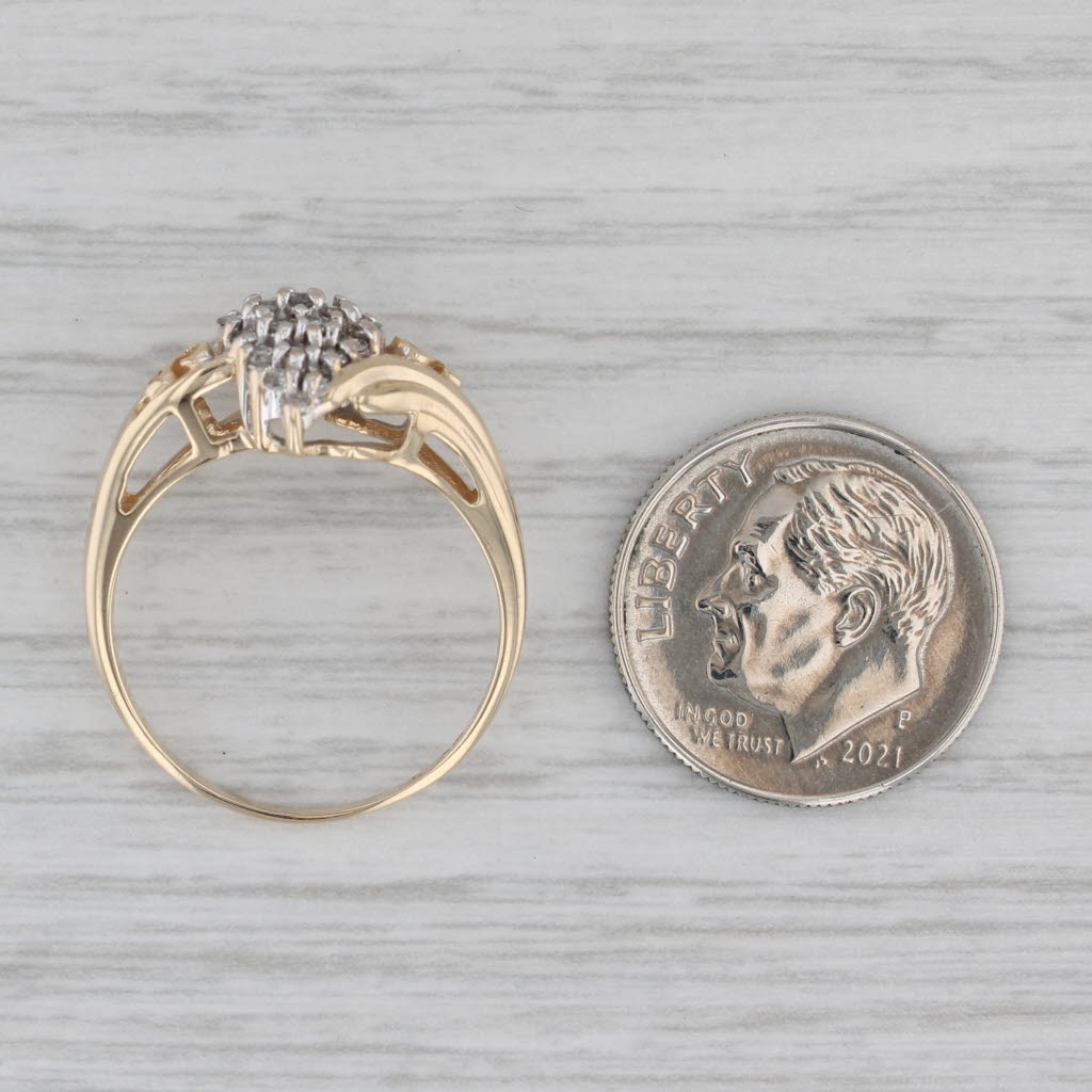 Gray 0.23ctw Diamond Cluster Ring 10k Yellow Gold Bypass Size 7