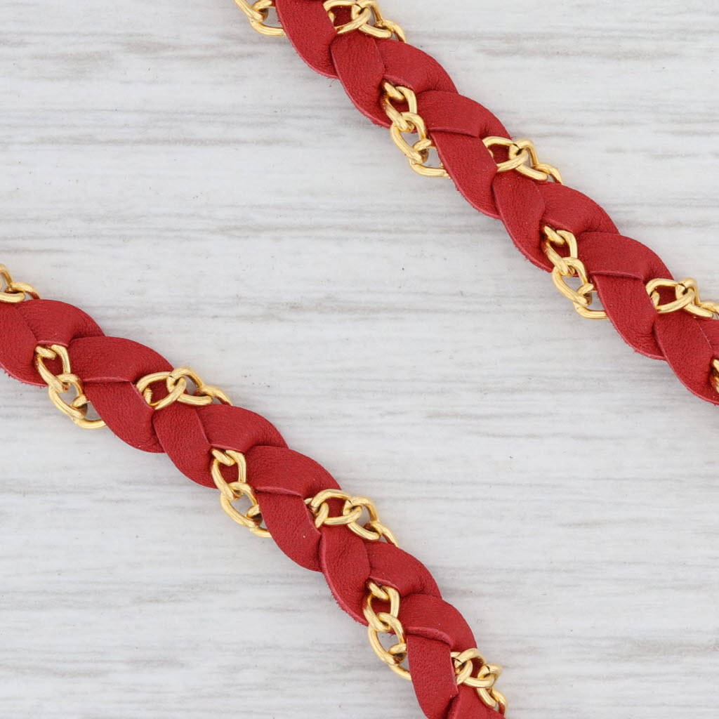 New Cordelia Nina Wynn Necklace White Druzy Red Woven Leather Gold Vermeil