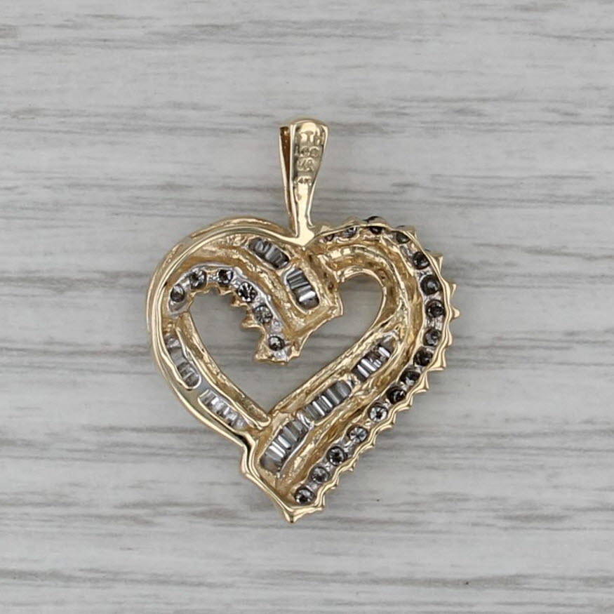 0.88ctw Diamond Stylized Open Heart Pendant 14k Yellow Gold