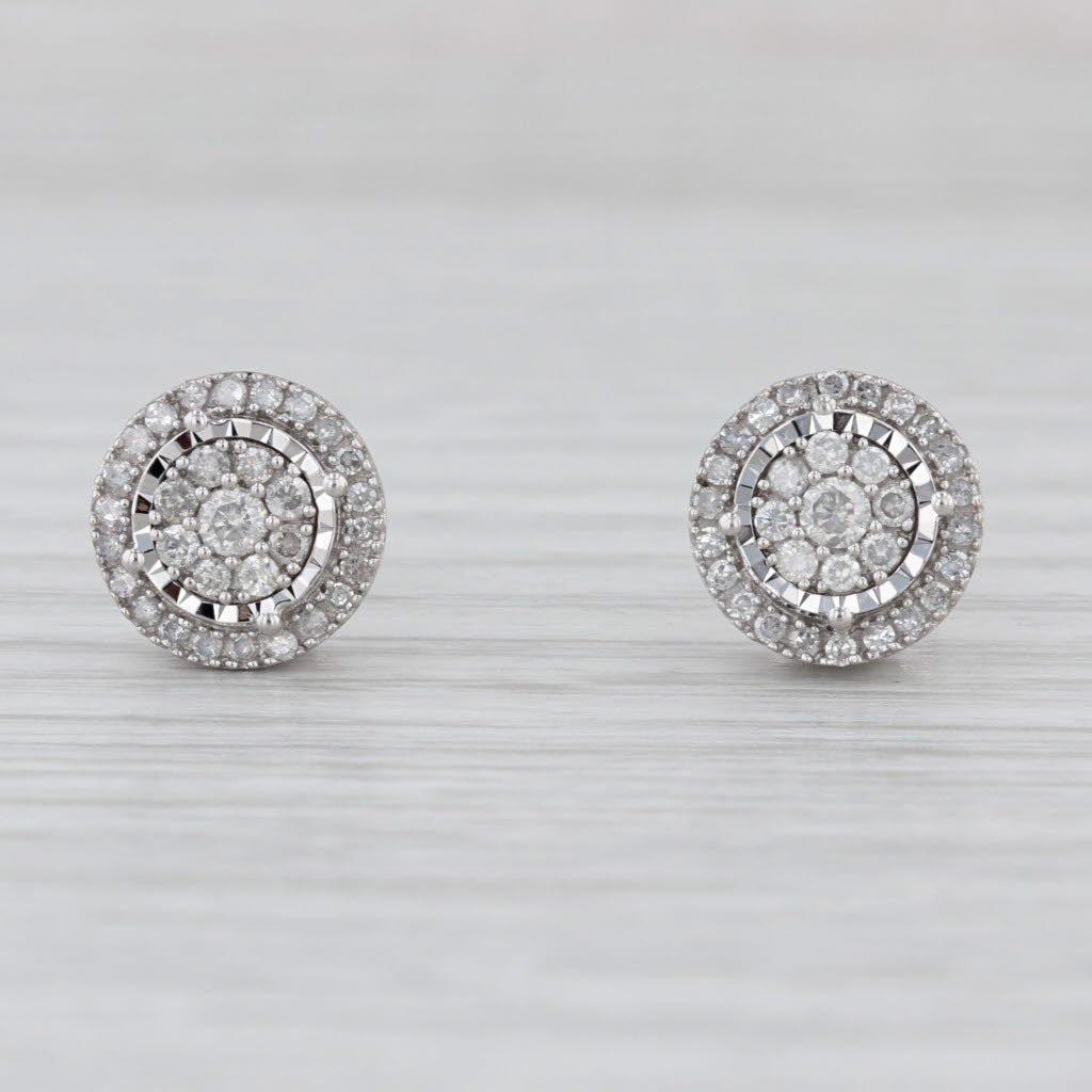 0.39ctw Diamond Cluster Halo Stud Earrings 10k White Gold 9.7mm