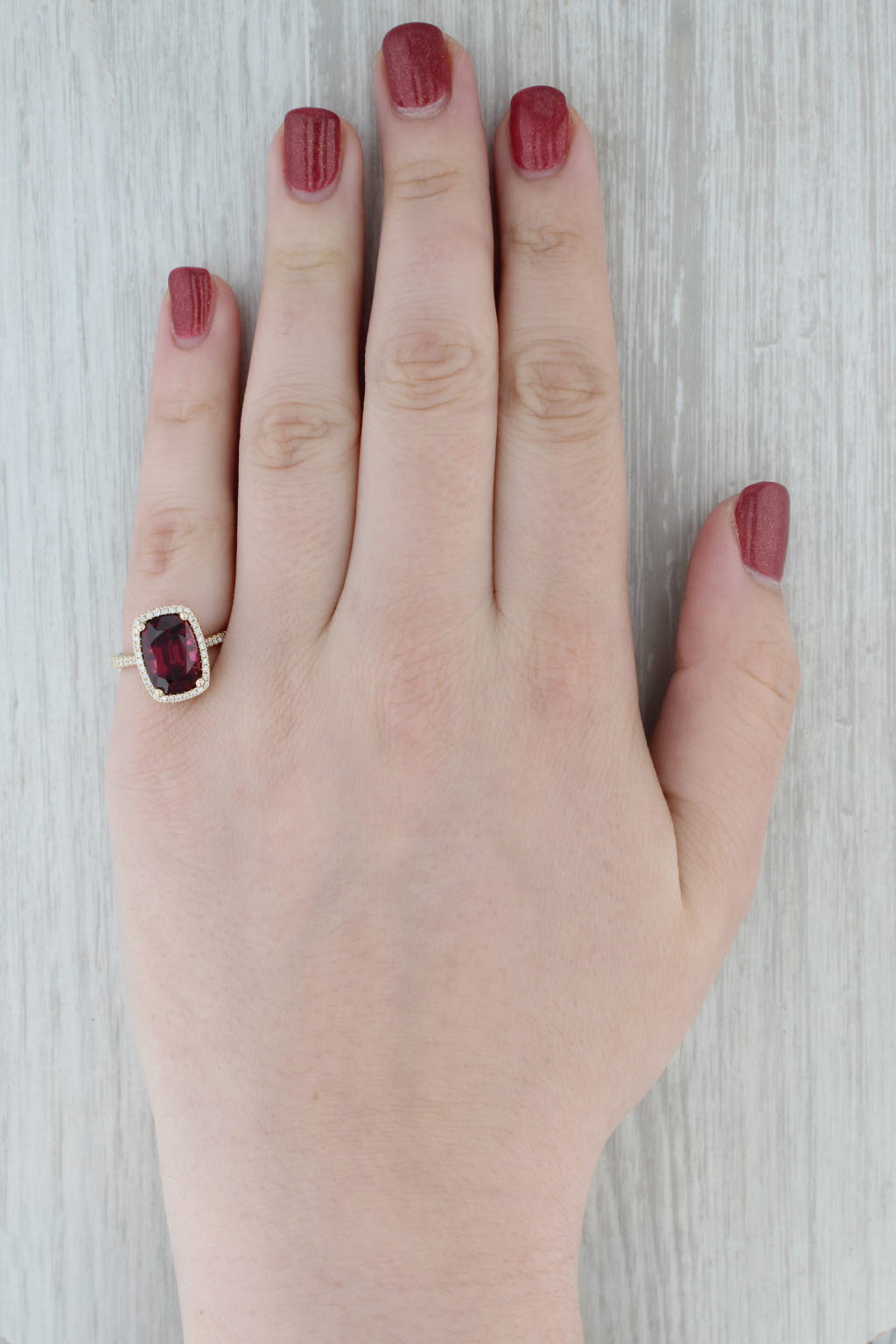 Gray 5.45ctw Rhodolite Garnet Diamond Halo Ring 14k Yellow Gold Size 6.5 Gem Zar