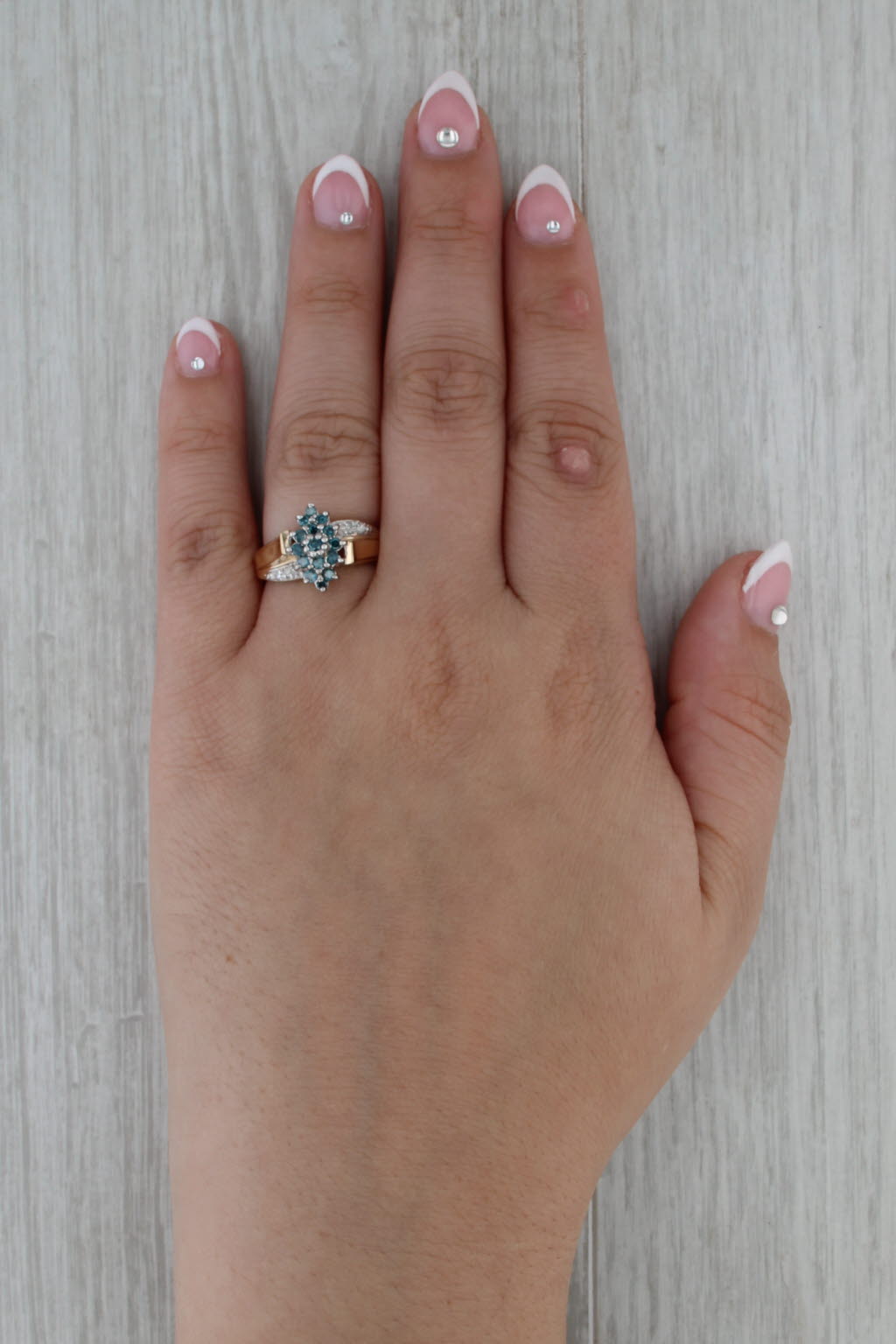 0.43ctw Blue White Diamond Cluster Ring 14k Yellow Gold Size 7