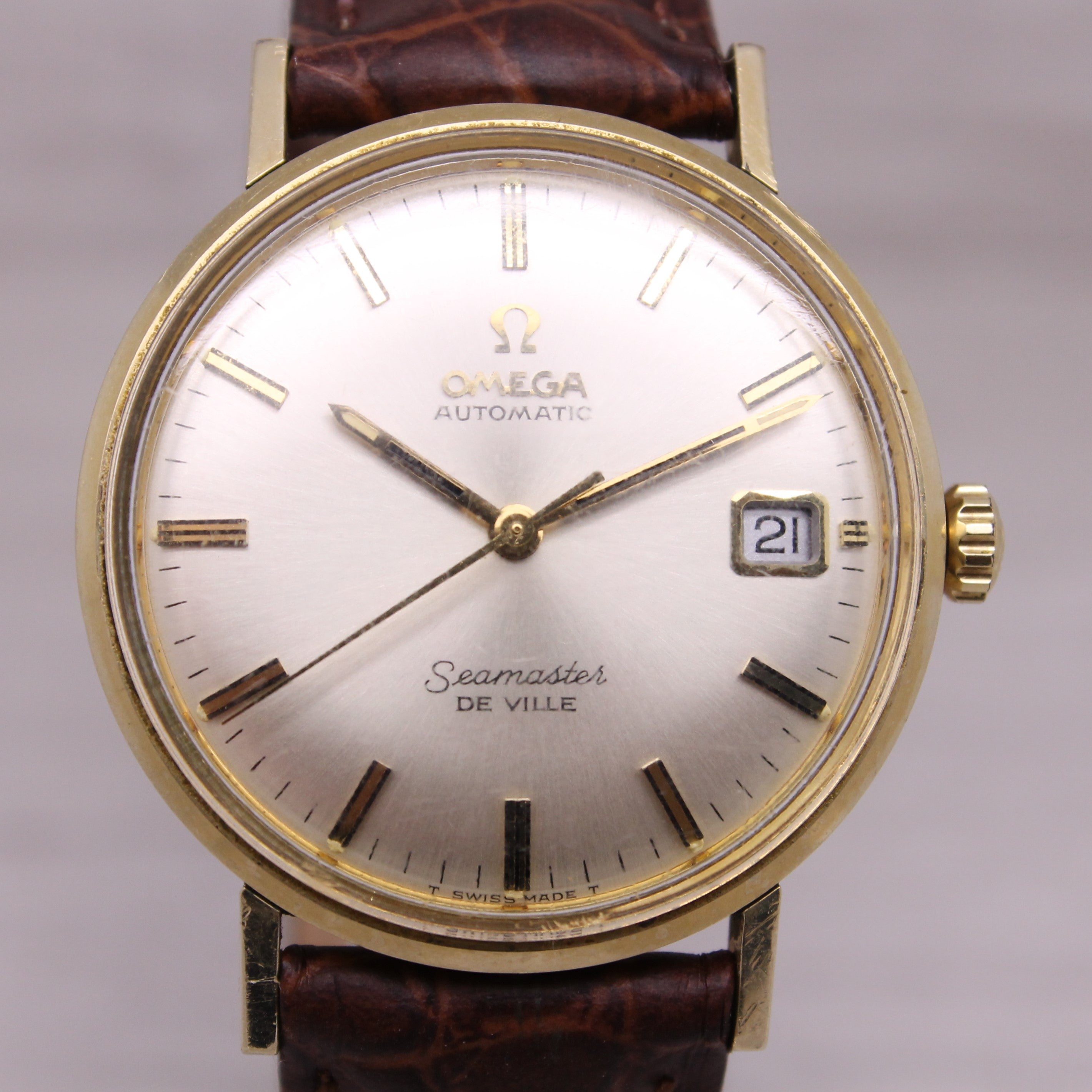Dark Gray Vintage c1970 Omega Seamaster Deville 14k Gold Filled Automatic Watch Drexel Ent