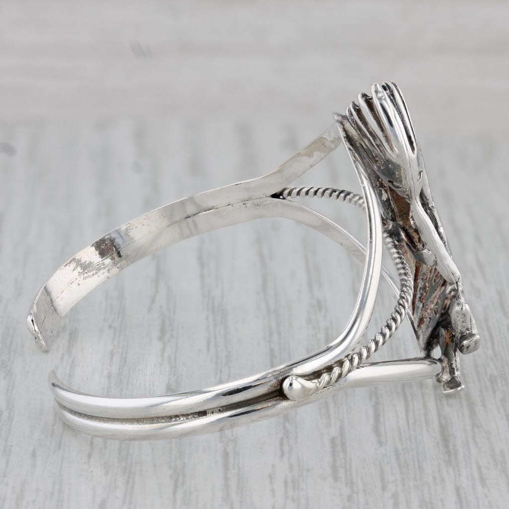 Gray Kokopelli Tirbal Figural Cuff Bracelet Sterling Silver Statement 6.75"