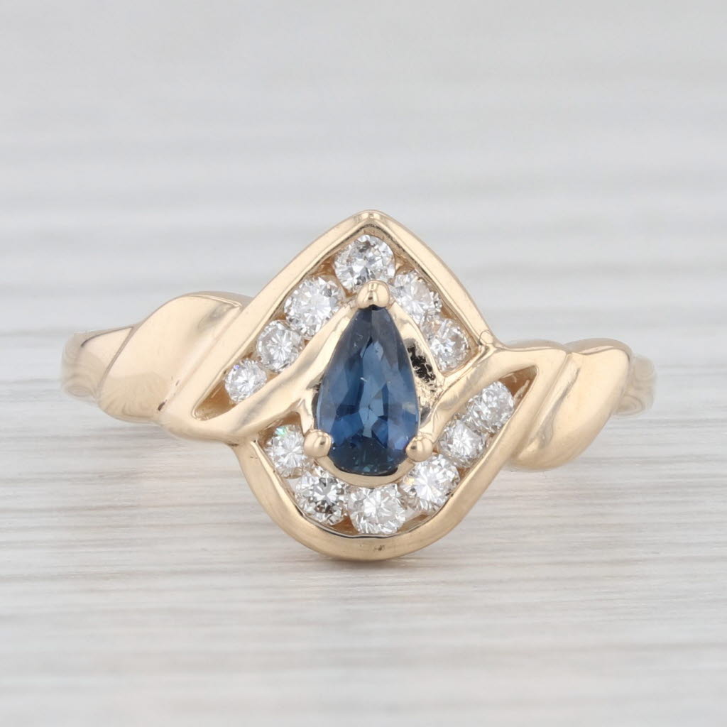 Light Gray 0.40ctw Pear Blue Sapphire Diamond Ring 14k Yellow Gold Size 3.5