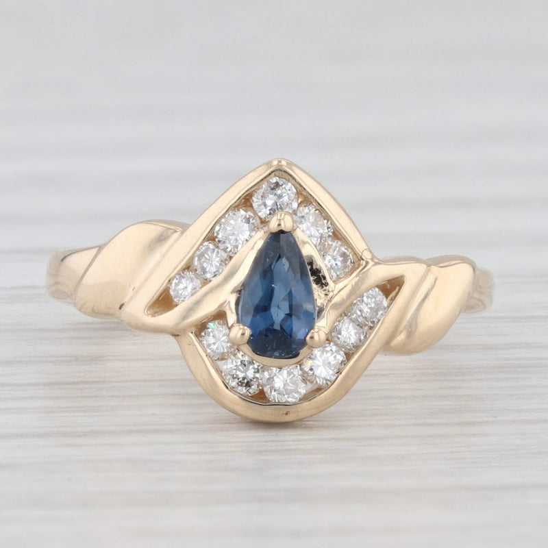 0.40ctw Pear Blue Sapphire Diamond Ring 14k Yellow Gold Size 3.5
