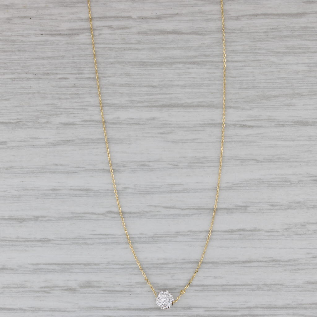Gray New Glass Bead Pendant Necklace 14k Yellow Gold 18" Cable Chain