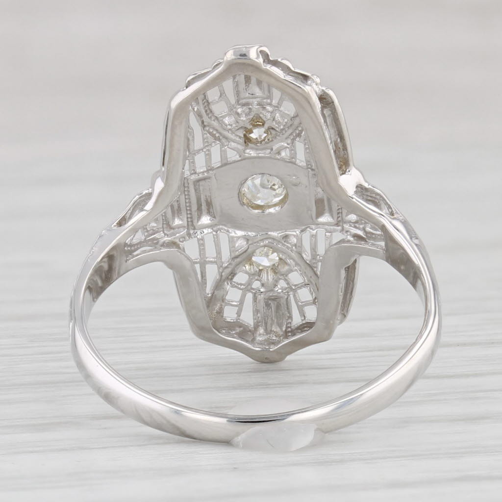 Light Gray Antique Diamond Filigree Ring 18k White Gold Size 6