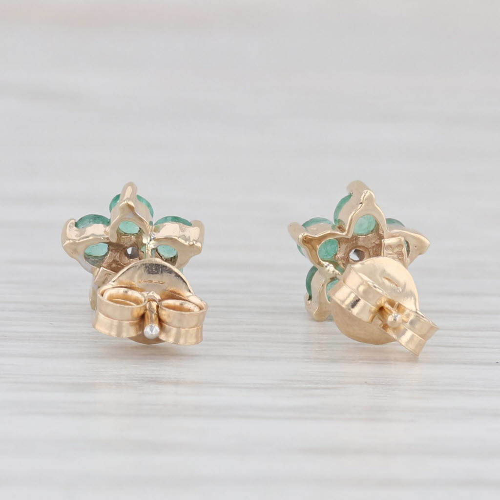 Light Gray 0.40ctw Emerald Diamond Flower Stud Earrings 10k Yellow Gold