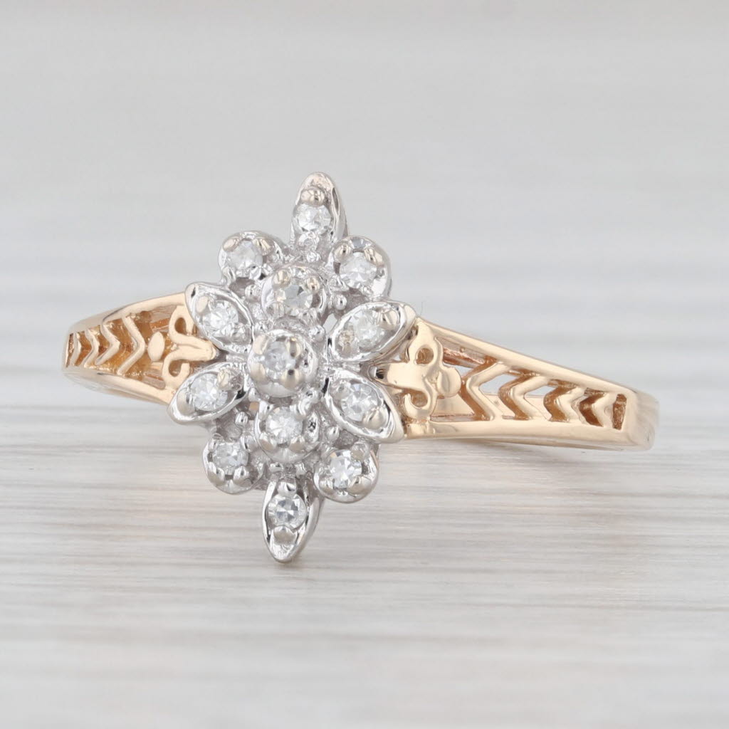 Light Gray Diamond Cluster Ring 14k Yellow White Gold Size 6 Engagement