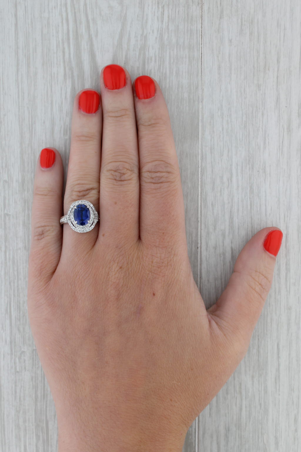 Gray 3.15ctw Lab Created Blue Sapphire Diamond Halo Ring 14k Gold Size 6 Engagement