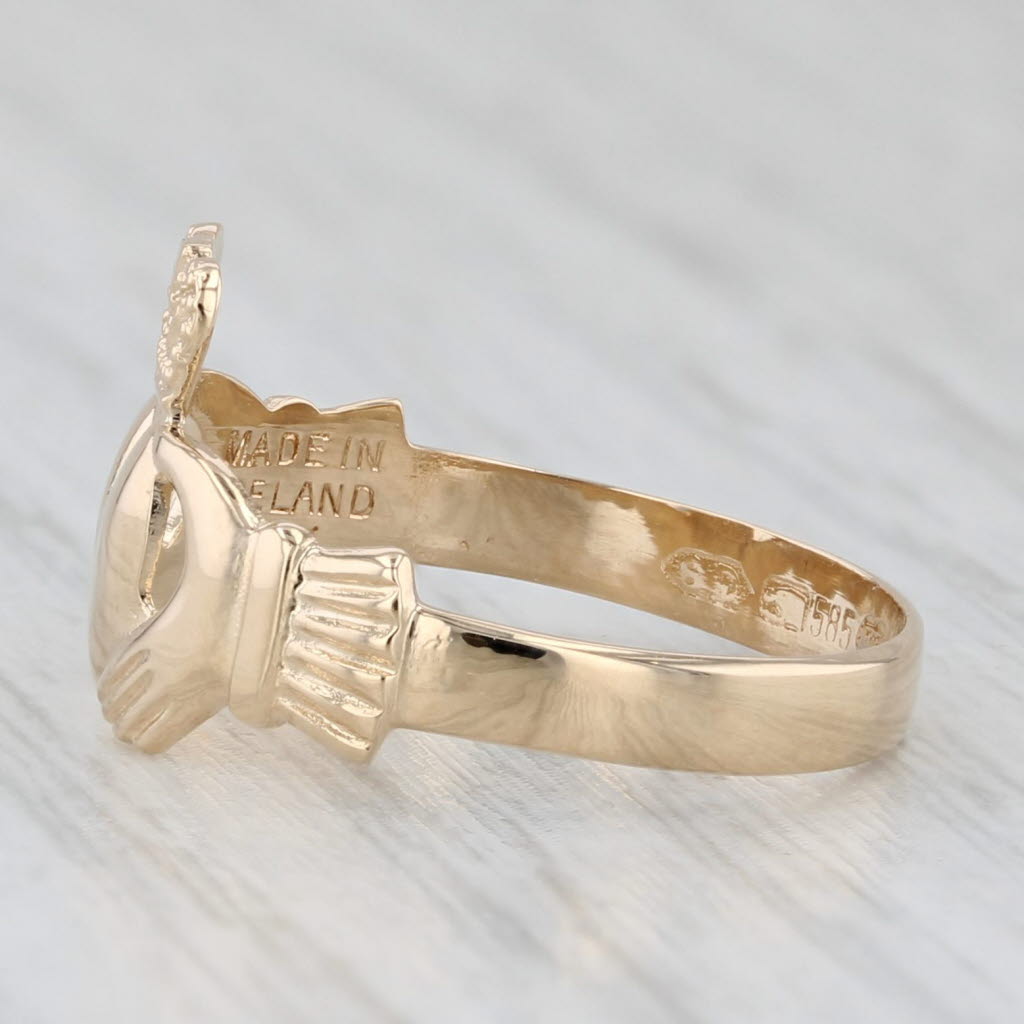 Light Gray Irish Claddagh Ring 14k Yellow Gold Size 5 Made in Ireland