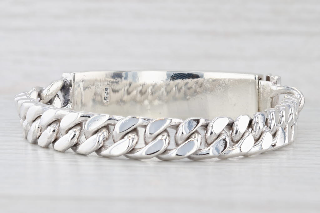 Light Gray Vintage Ornate Floral Bar Bracelet Sterling Silver 8.5" Snap Clasp
