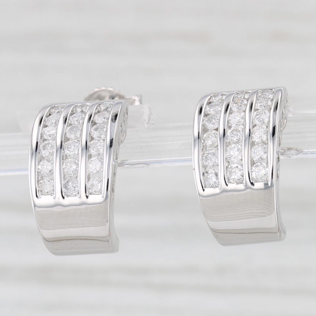 Light Gray 0.70ctw Diamond J-Hook Earrings 14k White Gold Heart Accents