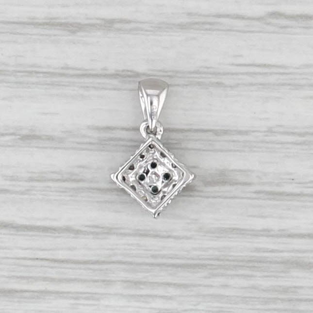 0.10ctw Blue White Diamond Halo Small Drop Pendant 10k White Gold