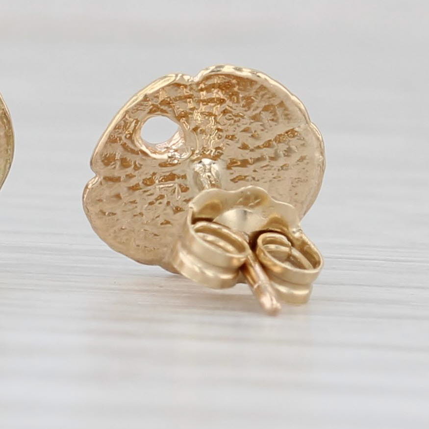 Light Gray Sanddollar Stud Earrings 14k Yellow Gold Nautical Jewelry