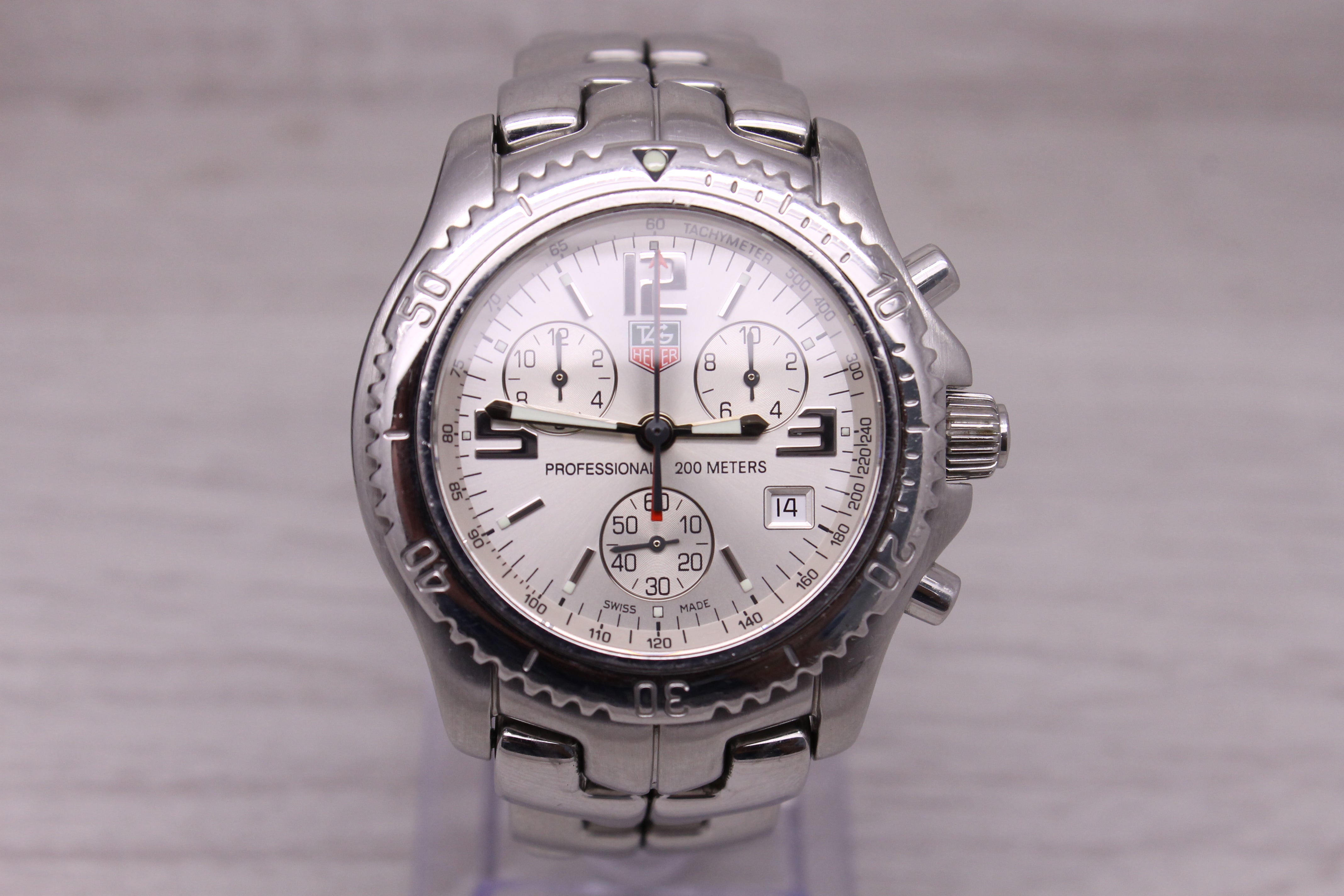 Dark Gray Tag Heuer CT1112 Mens 41mm Stainless Steel Quartz Chronograph Watch w Box
