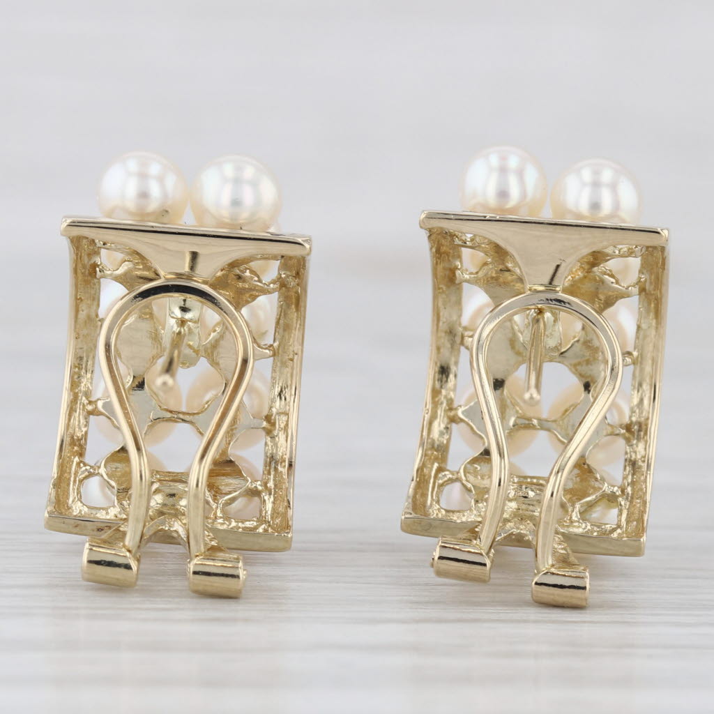 Light Gray Cultured Pearl Drop Earrings 14 Yellow Gold Omega Backs Half Hoops