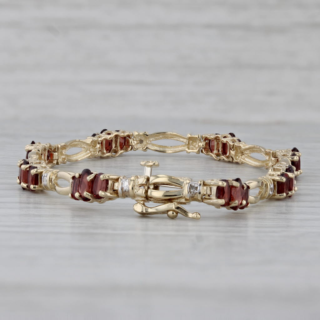 Gray 5.32ctw Garnet Diamond Bracelet 14k Yellow Gold 6.75" 5mm
