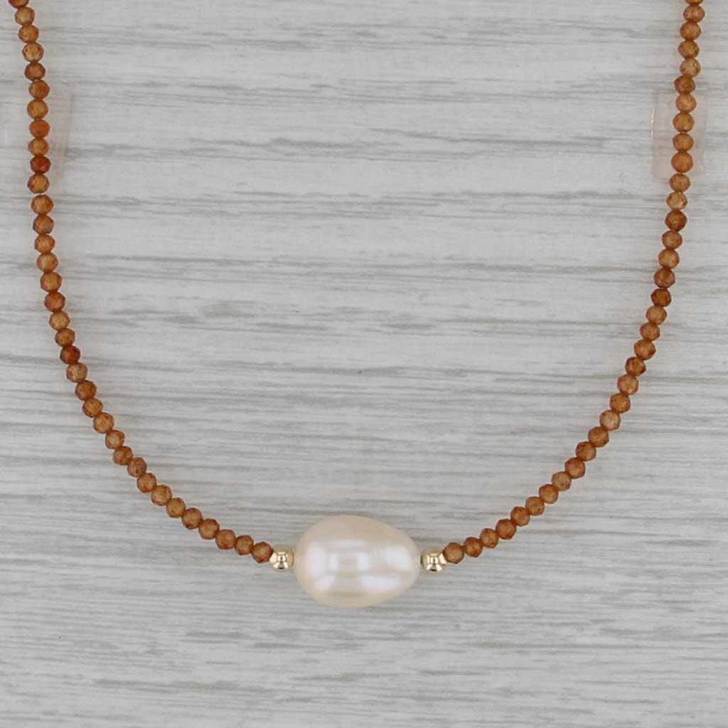 Cultured Pearl Garnet Bead Necklace 14k Gold 18" Single Beaded Strand