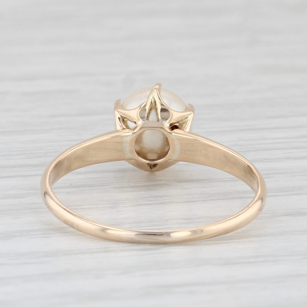 Light Gray Cultured Pearl Solitaire Ring 14k Yellow Gold Size 8.5