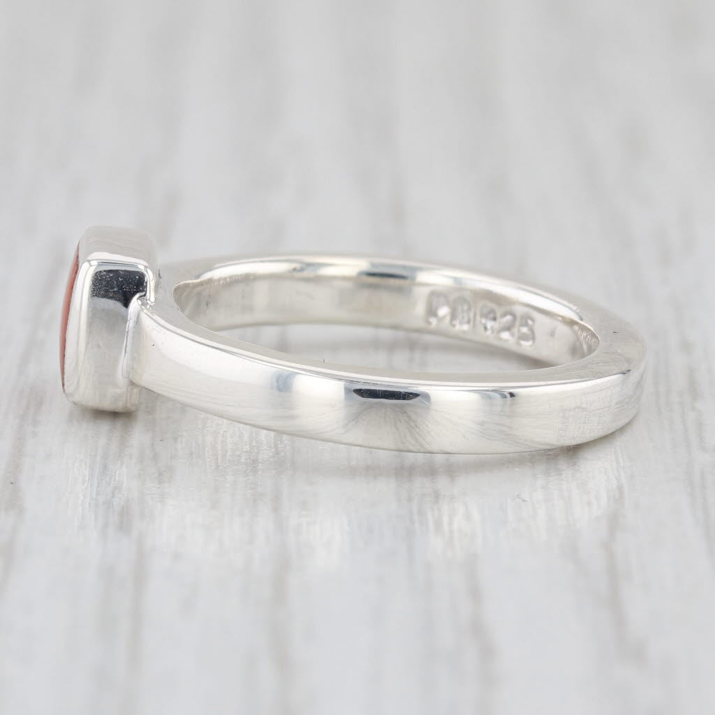 Coral Solitaire Ring Sterling Silver Size 9 Stackable