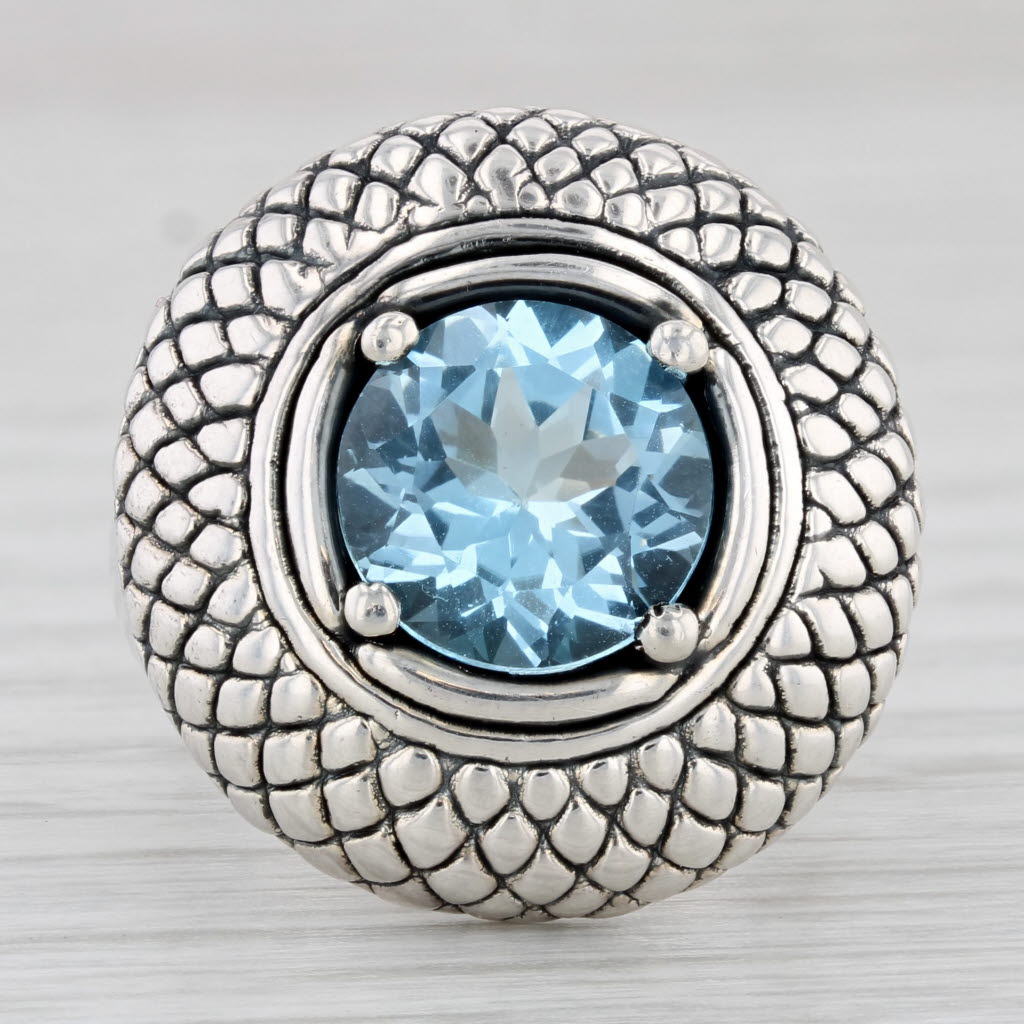 Light Gray 4.10ct Round Blue Topaz Solitaire Ring Sterling Silver Size 6 Statement