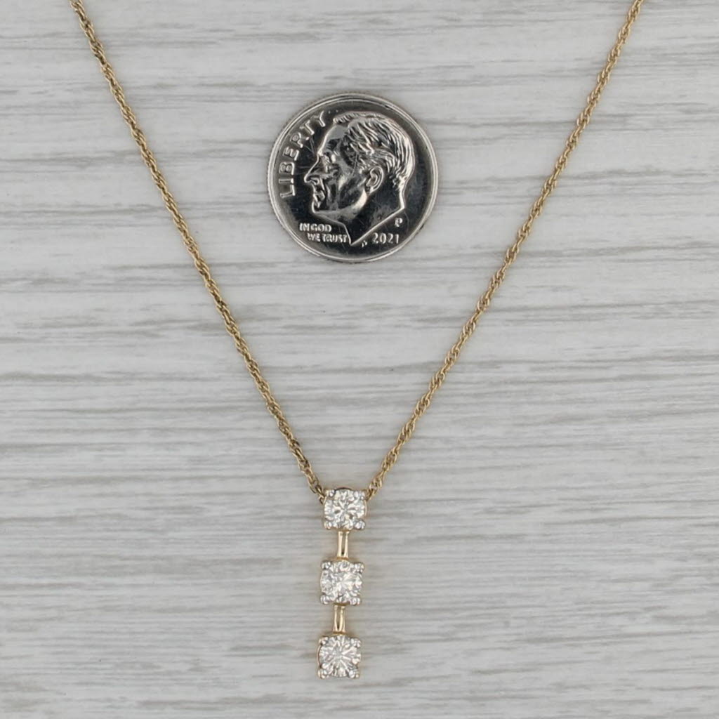 0.75ctw Diamond 3-Stone Journey Pendant Necklace 14k Gold 18.5" Rope Chain