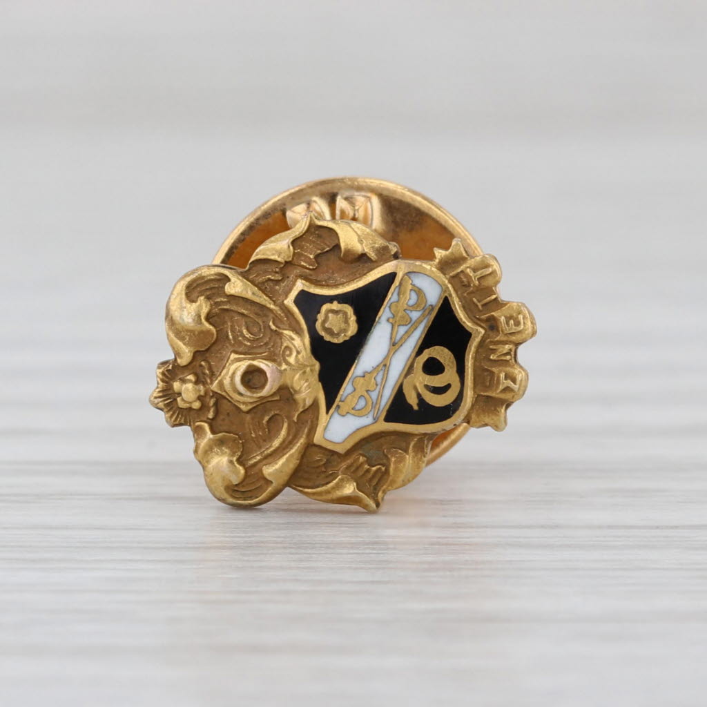 Sigma Nu Crest Pin Vintage Fraternity Lapel 14k Yellow Gold Enamel Tie Tac