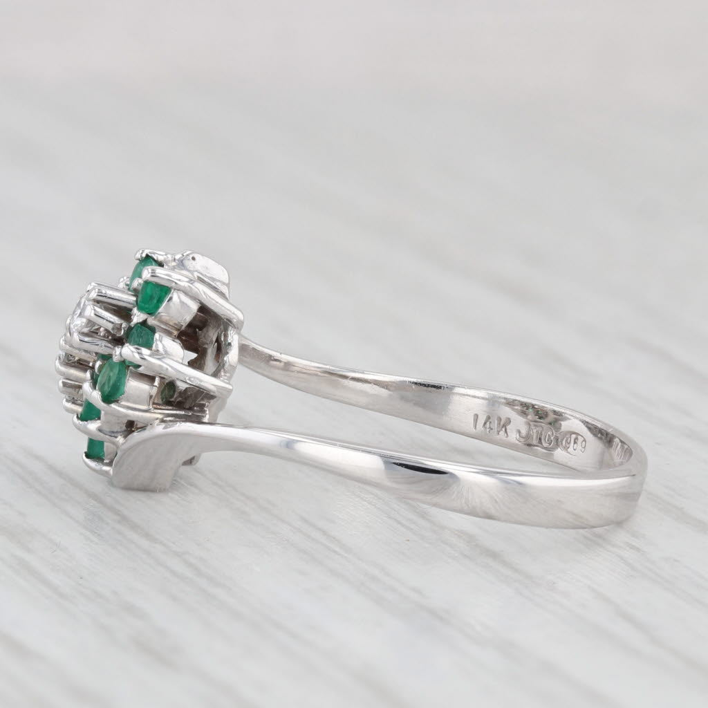 Light Gray 0.38ctw Emerald Diamond Flower Bypass Ring 14k White Gold Size 8.5