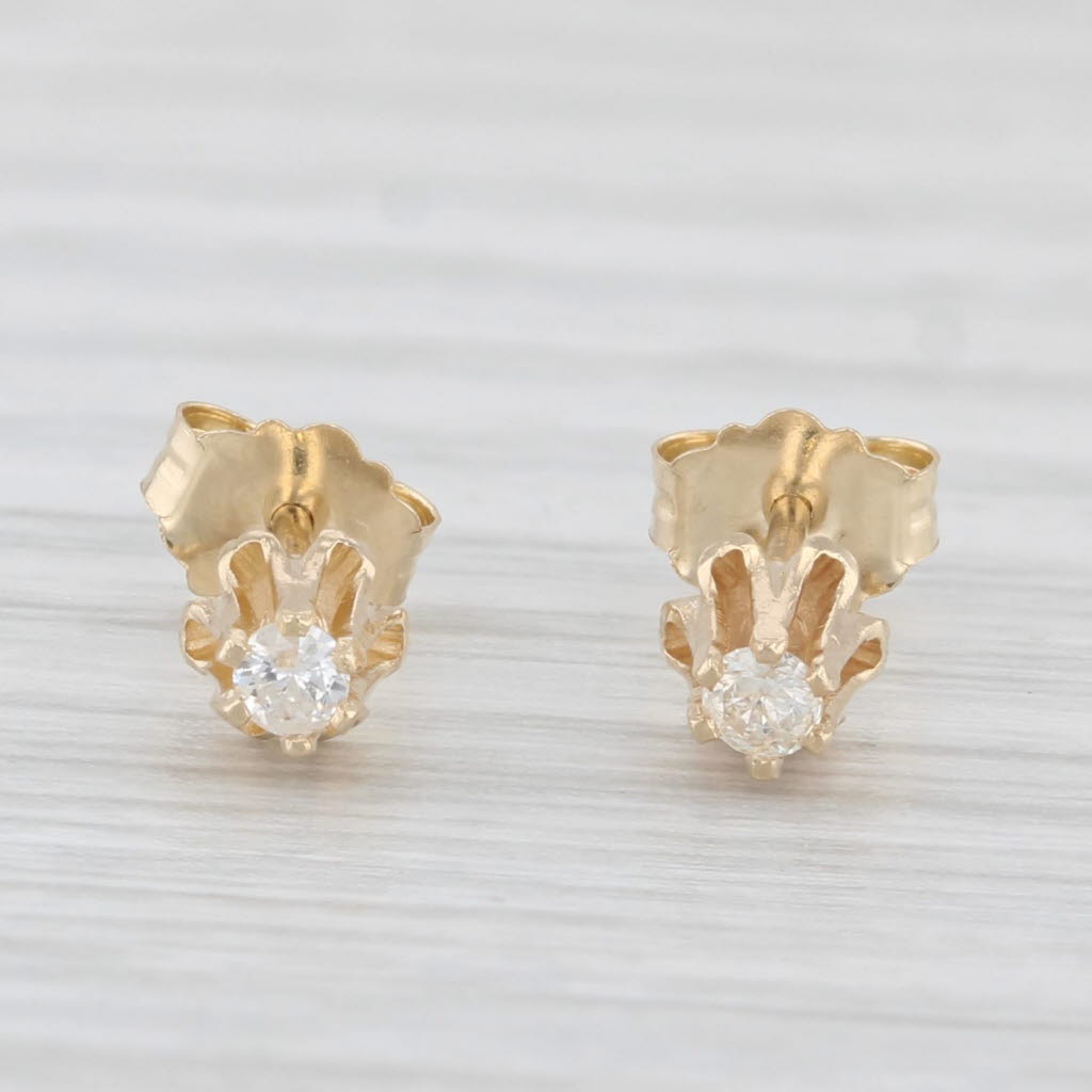 Light Gray Round Diamond Solitaire Buttercup Stud Earrings 14k Yellow Gold