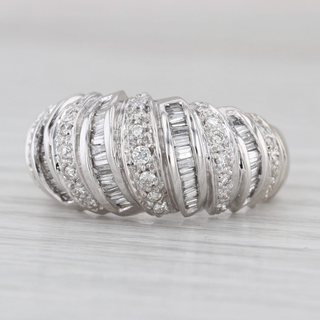 0.97ctw Scalloped Diamond Ring 14k White Gold Anniversary Band Size 6