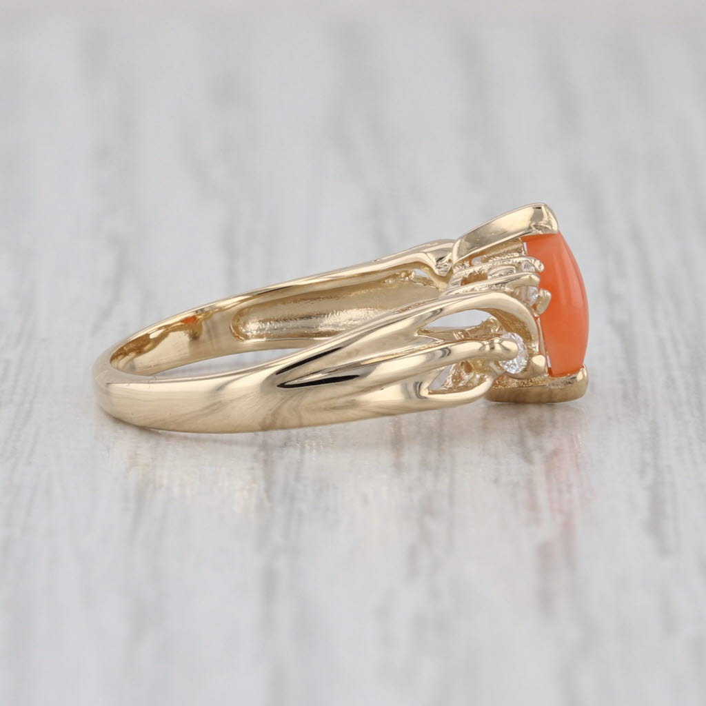 0.16ctw Coral Navette Cabochon Diamond Ring 14k Yellow Gold Size 6