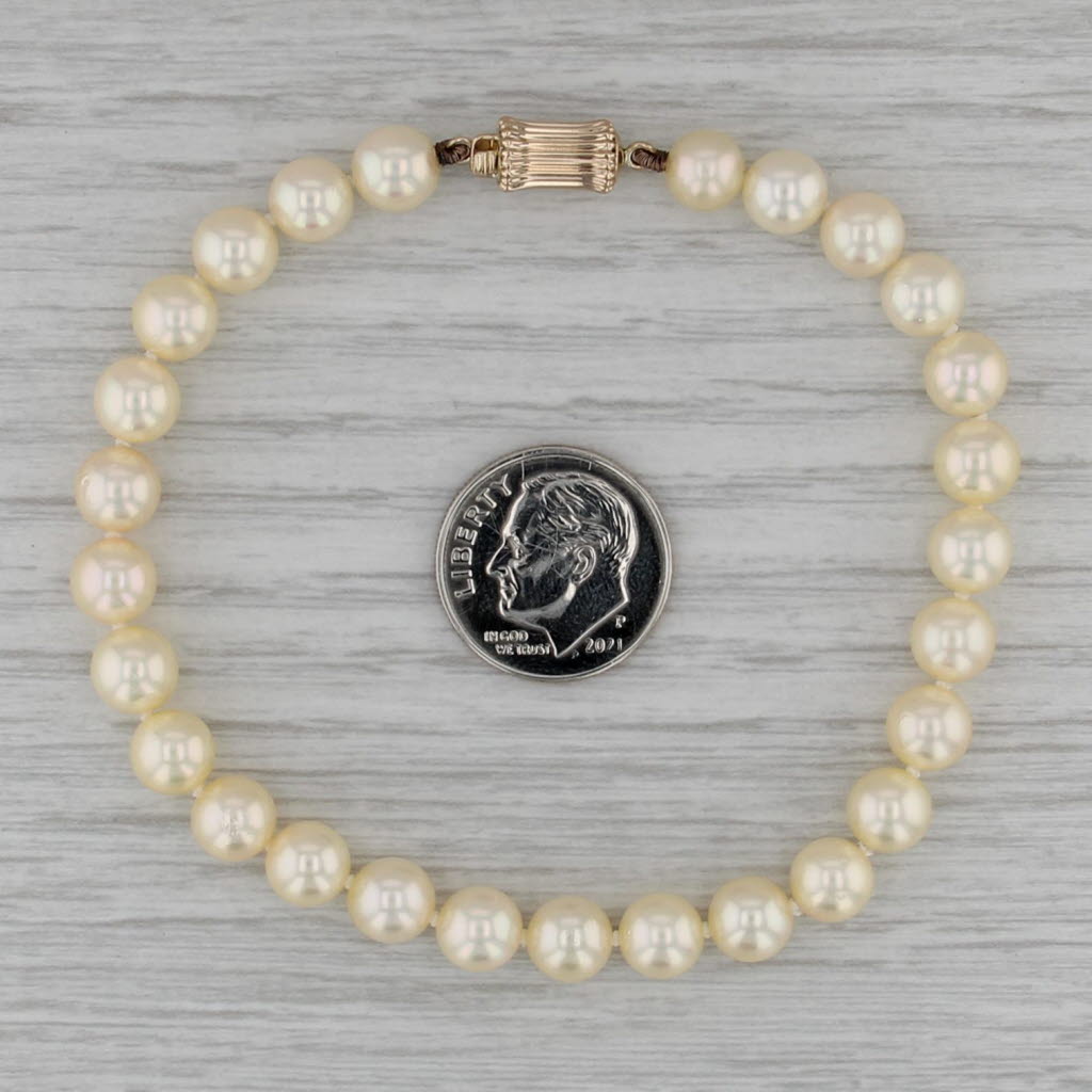 Vintage Cultured Pearl Single Beaded Strand Bracelet 14k Gold Clasp 7.5"